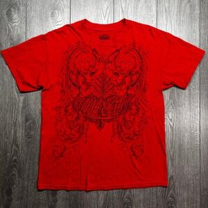Vtg MMA Elite Mens Large Red Skull Y2k Graphic T-Shirt Short Sleeve Crew Neck